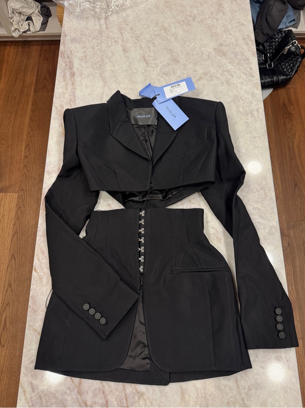 Mugler Black Cropped Blazer with Built-In Corset Waist